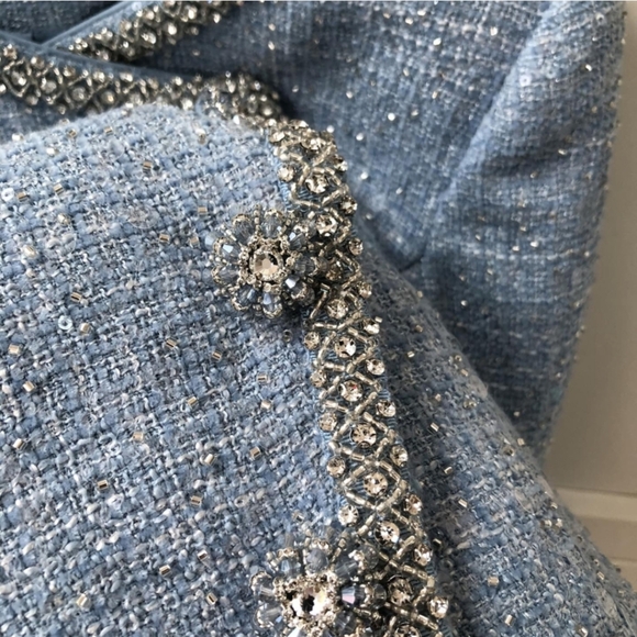 Self-Portrait BLUE SEQUIN BOUCLE CROPPED JACKET - Picture 7 of 8